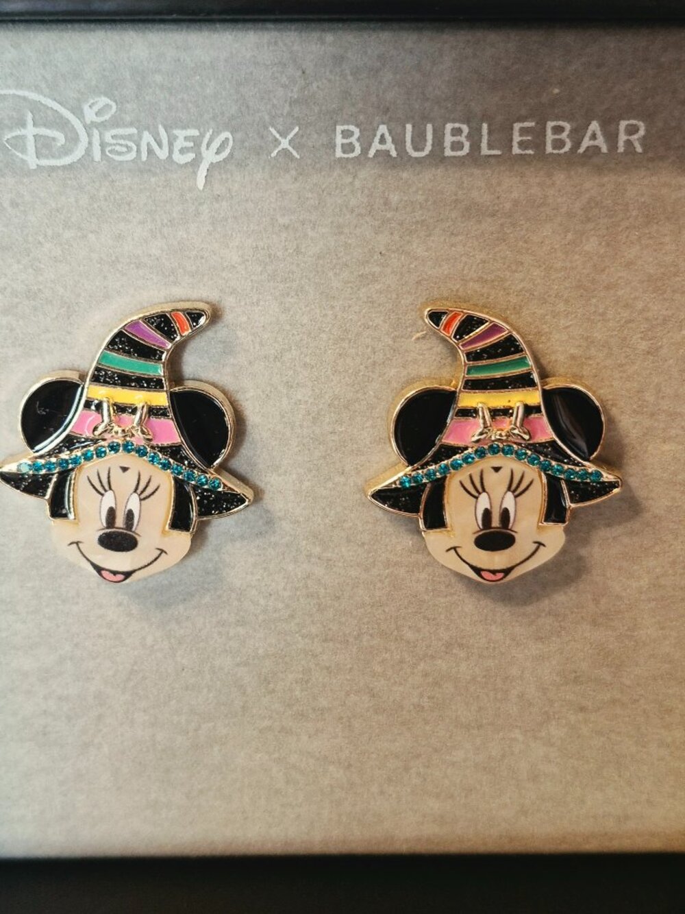 NEW in Box Disney X BaubleBar Multicolor Minnie Mouse Halloween Witch Earrings
